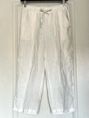 Sea & Anchor White 100% Linen Wide Leg Capri Drawstring Pants Size M